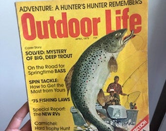 Vintage April 1975 75 cent Issue of Outdoor Life Magazine, Trout Fishing, 75 Fishing Laws, Hunting History, American Hunter, Outdoor Life 70