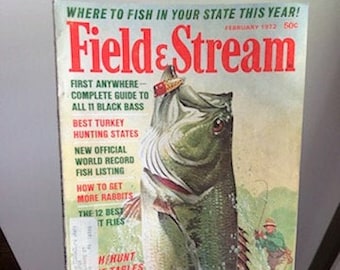 Vintage Field and Stream Magazine, February 1972 50 Cent Issue, Rabbit Hunting, Vintage Fishing Magazine, Field and Stream, 70s Hunting