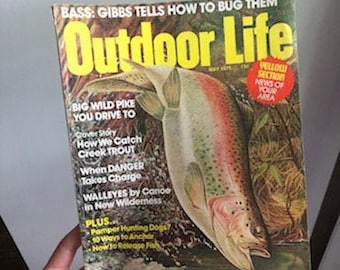 Vintage May 1975 75 Cent Issue of Outdoor Life Magazine, Bass Trout, Fishing Magazine, Vintage Hunting Magazine, Outdoor Life 1970s