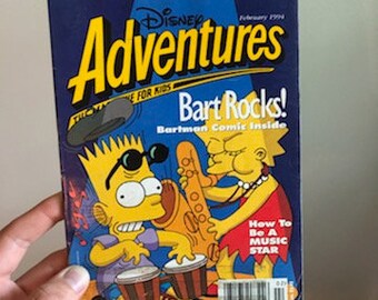 Vintage Paperback February 1994 Disney Adventures Magazine The Simpsons Issue, Bart Rocks, 90s Disney, 90s Disney Magazine, Disney Magazine