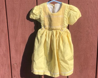 Vintage 1980s Toddler Yellow Dress 18M | Kid's World Smocked Summer Garden Dress | Baby Girl Bohemian Cottagecore Easter Spring Clothes