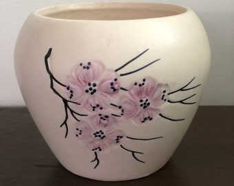 Vintage 1930s McCOY Cherry Blossom Dogwood Blossom Pottery Matte White with Pink Jardiniere Large Vintage Garden Shabby Chic Pottery Planter