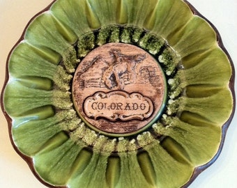 Vintage 1950&#39;s/Early 60&#39;s Treasure Craft Pottery - Made in USA - Horse and Cowboy Colorado Dish/Ashtray/Decor Plate/Candy Dish/Pottery Plate