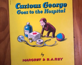 1966 Paperback Picture Back Printed in USA Vintage Curious George Book, Curious George Goes to the Hospital, Curious George Books, PBS Kids