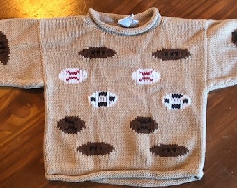 Vintage 80s Toddler Sports Theme Knit Pullover Jumper Sweater, Sports Sweater, Jumper Knit Sweater, Soccer Sweater, Football Sweater, Sports