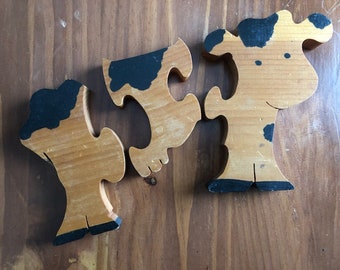 Vintage Handmade Wooden Cow Puzzle, Dairy Cow, Cow Puzzle, Dairy Cow Puzzle, Wooden Cow, Wooden Cow Puzzle, Wood Animal Puzzle, Wood Cow