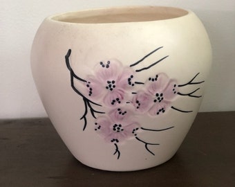 Vintage 1930s McCOY Cherry Blossom Dogwood Blossom Pottery Matte White with Pink Jardiniere Large Vintage Garden Shabby Chic Pottery Planter