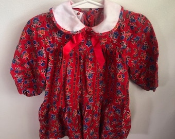 Vintage Girl's Ladybird 12-18 Months Dress, Empire Neck, Floral Collar Dress, Paisley Dress, Girl's Prarie Dress, Country Girl Dress, Garden