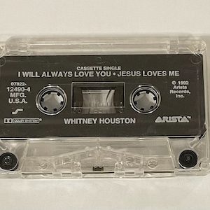 Vintage 1992 Whitney Houston Singles of I Will Always Love You and Jesus Loves Me Cassette Tape, Whitney Houston, Whitney Houston Music