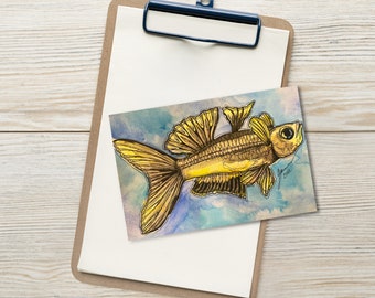 Forktail Rainbowfish Pseudomugil Furcatus Watercolor Original Postcard Art Print