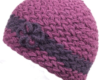 Alpaca Hat Braided "Florcita" Hand Made Fair Trade Bolivia Organic 100% Alpaca - Rose/Purple