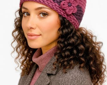 Alpaca Hat Braided "Florcita" Hand Made Fair Trade Bolivia Organic 100% Alpaca - Rose/Purple