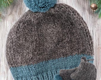 Alpaca winter baby set hat and socks Hand made Fair Trade Bolivia 100% Alpaca