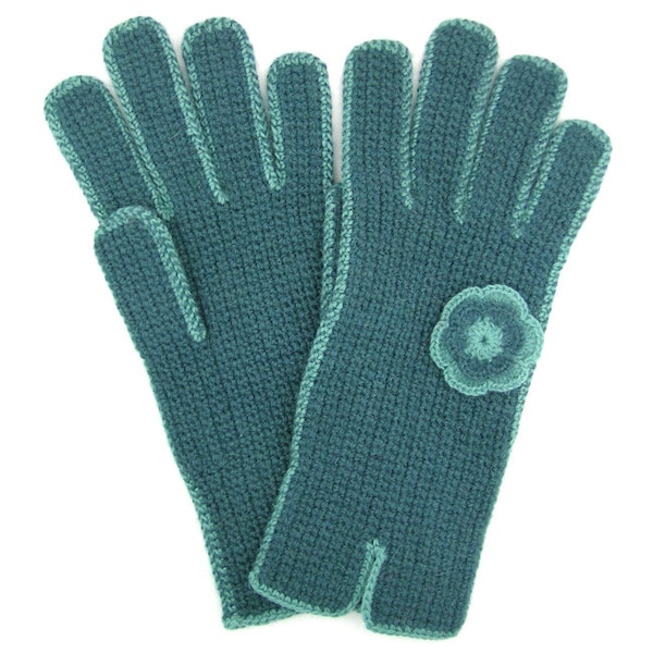 Alpaca Gloves "Florcita" Hand Crocheted Fair Trade Bolivia 100% Alpaca - Aqua