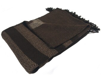 Alpaca Blanket Throw "Banditas" Hand Woven Fair Trade Bolivia 100% Alpaca - Brown