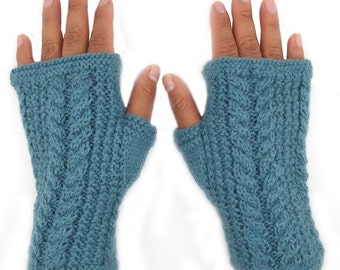 Alpaca Fingerless Gloves Cableknit Fair Trade Bolivia 100% Alpaca - Turquoise