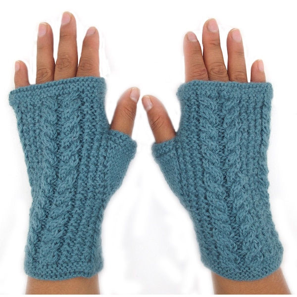 Alpaca Fingerless Gloves Cableknit Fair Trade Bolivia 100% Alpaca - Turquoise