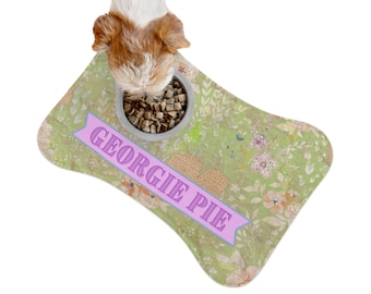Personalized Bone Shaped Dog Mat For Feeding Area Personalized Dog Placemat Custom Dog Food Bowl Mat Choose Font and Many Background Styles