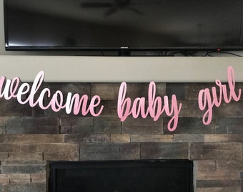 Welcome Baby Girl Banner: Glitter Cardstock Baby Shower Decoration