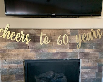 Cheers to 60 Years Banner: Glitter Script Font, 60th Birthday Decor