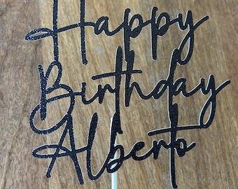 Personalized Happy Birthday Cake Topper: Custom Name Glitter Decoration