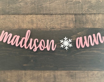 Glitter name banner, custom name banner with snowflake, custom glitter name, baby shower banner, winter onederland, snowflake banner