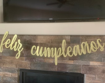 Feliz Cumpleaños Banner: Glitter Script Birthday Party Decor