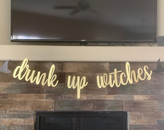 Drink Up Witches Banner: Glitter Halloween Bachelorette Party Decor