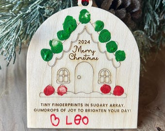 Fingerprint Christmas Ornament: Engraved Birch Wood, Parent Gift