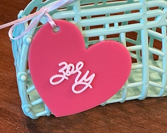 Personalized Acrylic Heart Tag: Custom Valentine Basket Tag