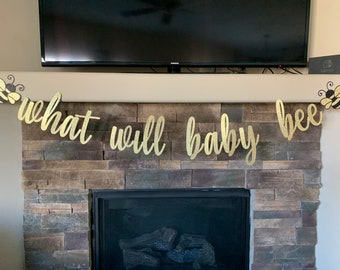 Baby Bee Gender Reveal Banner: Gold Glitter Party Decor