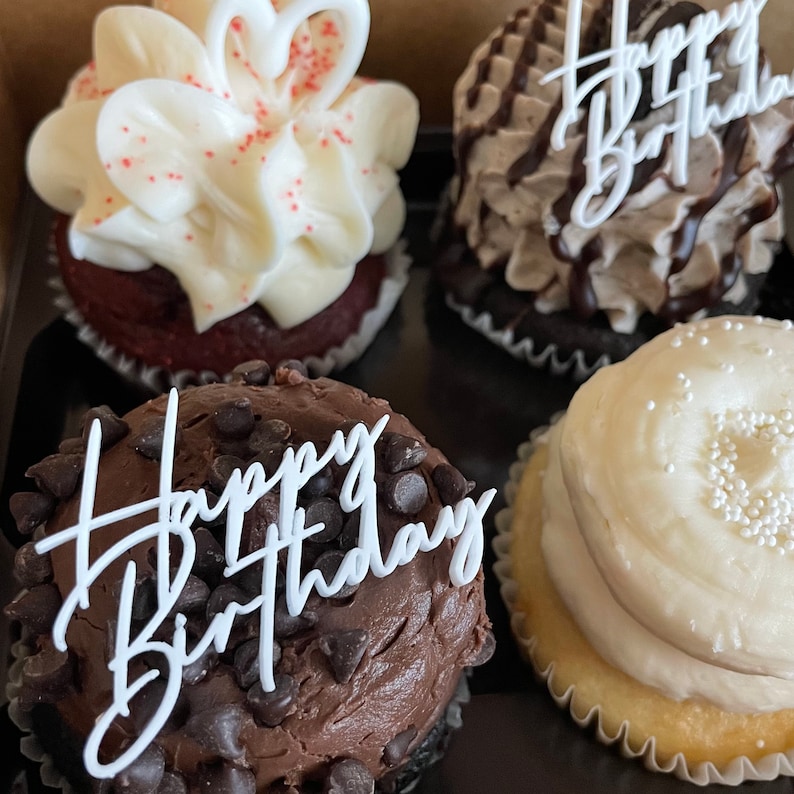 Acrylic Happy Birthday Cupcake Toppers Happy Birthday Cupcake Etsy