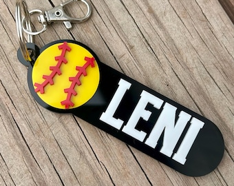Personalized Softball Bag Tag: Custom Acrylic Name Keychain