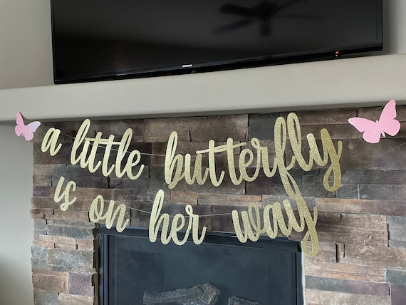 Butterfly baby shower banner,  butterfly banner, a little butterfly is on her way banner, spring baby shower, butterfly decorations