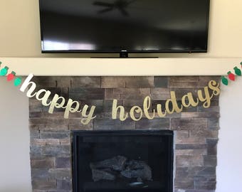 Happy Holidays Banner, Christmas Lights Banner, Glitter Banner, Merry Christmas Banner, Mantel Banner, Happy Holidays, Holiday Party Banner