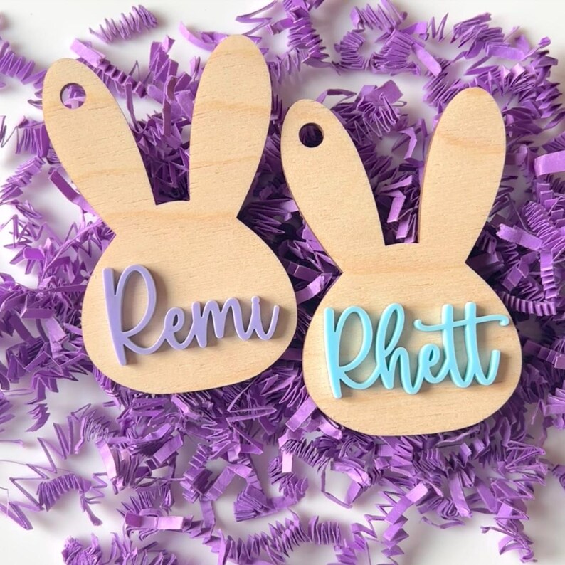Rhett Lettering Personalized Wooden Bunny Easter Basket Tag: Custom Name - Etsy