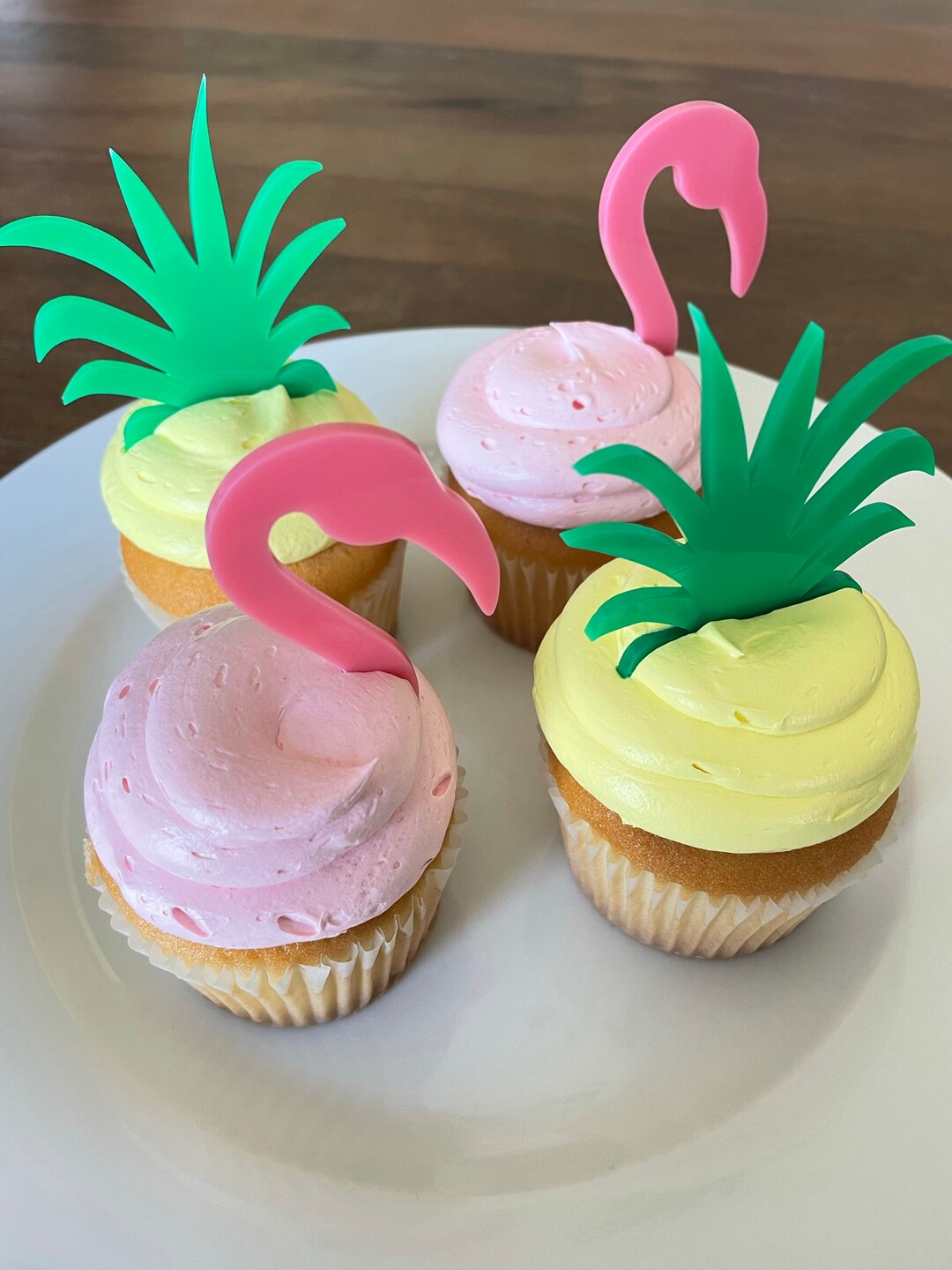 Acrylic Flamingo Cupcake Toppers, Acrylic Pineapple Cupcake Toppers