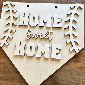 Letrero de puerta de béisbol sin terminar, letrero de madera para hacer uno mismo, letrero de home sin terminar, fiesta de pintura, letrero de hogar dulce hogar, manualidad de béisbol para hacer uno mismo