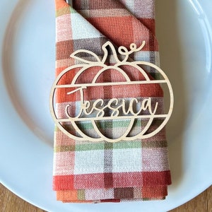Personalized Pumpkin Place Cards: Wooden Thanksgiving Name Tags
