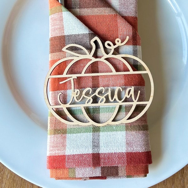 Friendsgiving Personalized Place Cards, Thanksgiving Place Setting Tags, Pumpkin Place Cards, Wooden Name Place Cutouts, Farmhouse