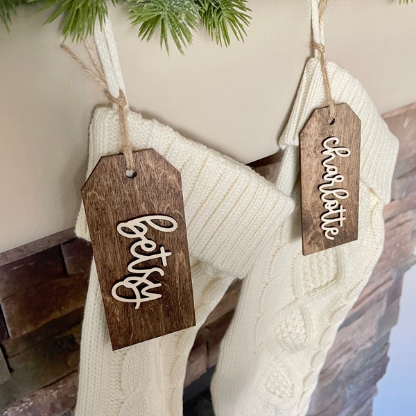 Christmas Stocking Tags, Wooden Stocking Tags, Custom Name Stocking Tags, Personalized Stocking Tags, Wooden Name Tags, Christmas Tags