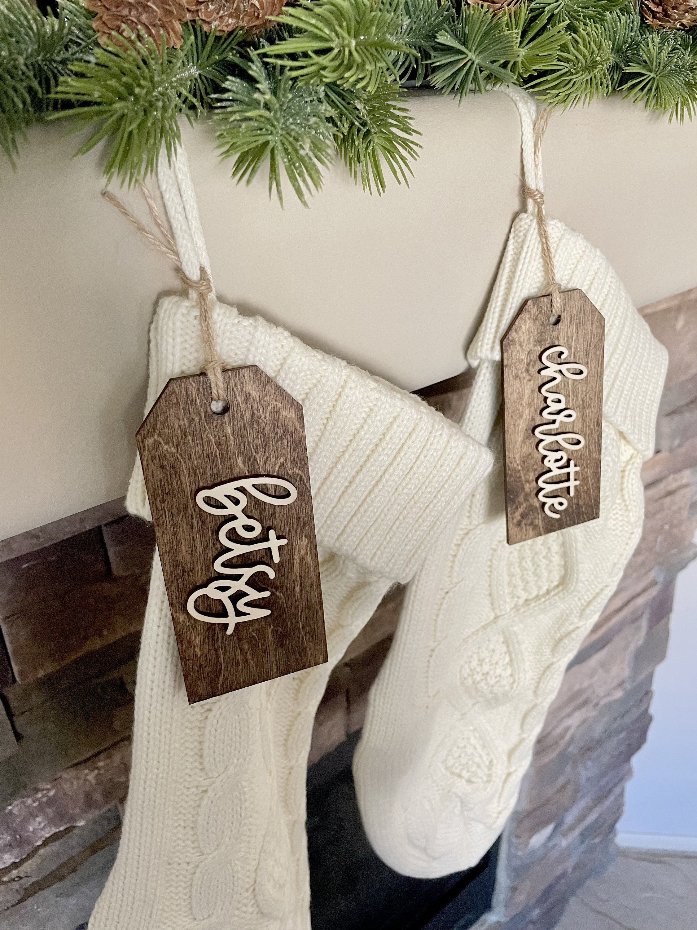 Personalized Wooden Stocking Name Tag - The Christmas Pickle