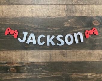Gamer Name Banner: Glitter Video Game Controller Birthday Party Decor