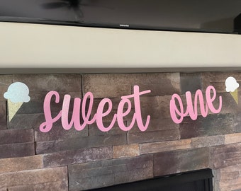 Sweet One Ice Cream Banner: Glitter Birthday Party Decoration