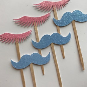 Cupcake-Topper „Staches Or Lashes“ – 24 Stück Für Gender Reveal Party