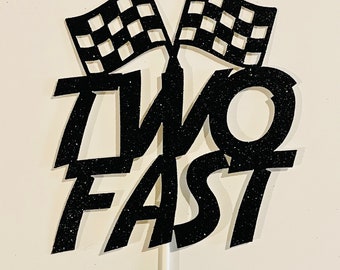 Two Fast Cake Topper: Glitter Racecar 2nd Birthday Decor