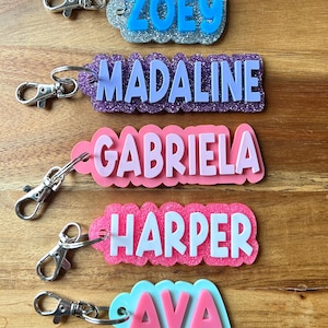 Backpack Keychain Name Tag, Kids Name Keychain, Personalized Acrylic Name Tag, Diaper Bag Tag, Lunch Box Tag
