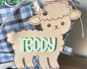 Easter Basket Tags, Wooden Tags, Custom Name Basket Tags, Personalized Lamb Tag