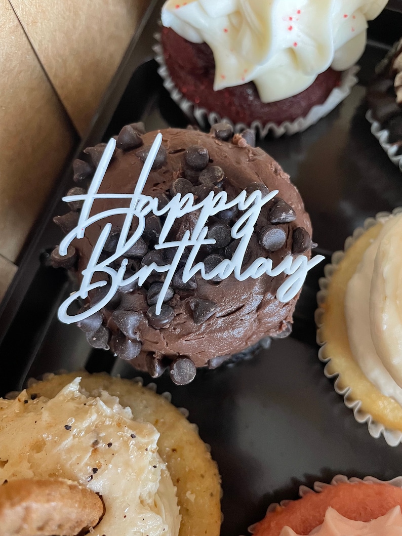 Acrylic Happy Birthday Cupcake Toppers Happy Birthday Cupcake Etsy