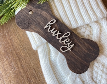 Christmas Stocking Tags for dogs, Dog Bone Stocking Tags, Custom Dog Name Stocking Tags, Custom Dog Stocking Tags, Wooden Name Tags